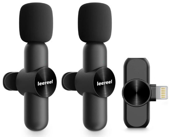 Leereel 2 Pack Wireless Lavalier Microphones for iPhone iPad